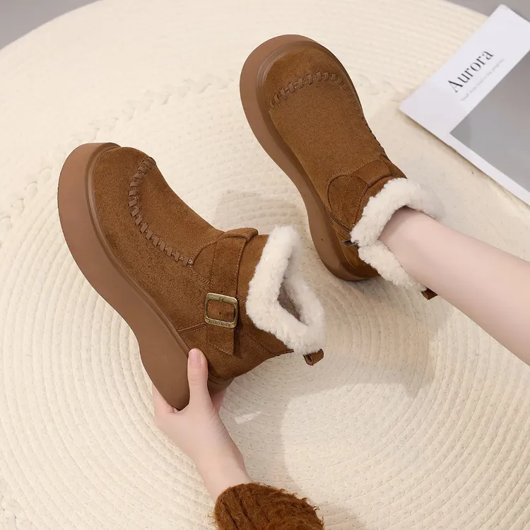 毛毛雪地靴女2025新款冬季加绒保暖厚底增高防滑轻便百搭勃肯棉靴