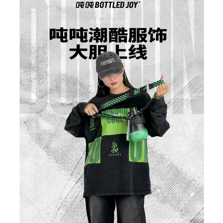 香菜吨吨正品国潮做旧长袖t恤男女同款设计感炸街内搭叠穿卫衣衫