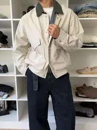 ZHUOLINZHANG / 秋冬撞色假两件翻领休闲夹克复古工装短款外套