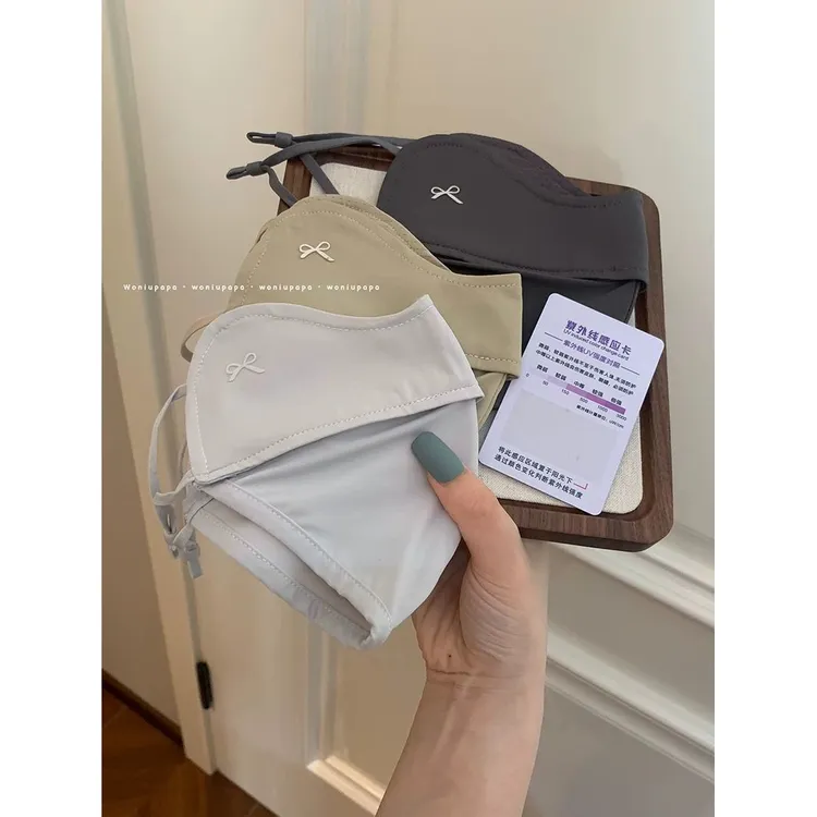 蝴蝶结冰丝防晒口罩女夏季护眼角防紫外线透气遮脸开车防晒面罩