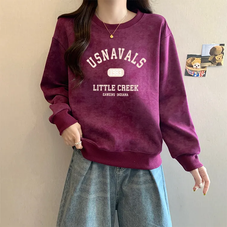 扎染圆领薄款套头卫衣女2025年新款秋冬季宽松慵懒风加厚上衣外套