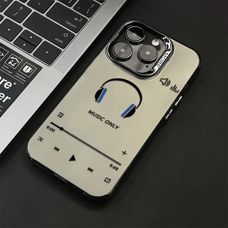 简约耳机iphone16pro手机壳14/15promax苹果13电镀12磨砂套11适用