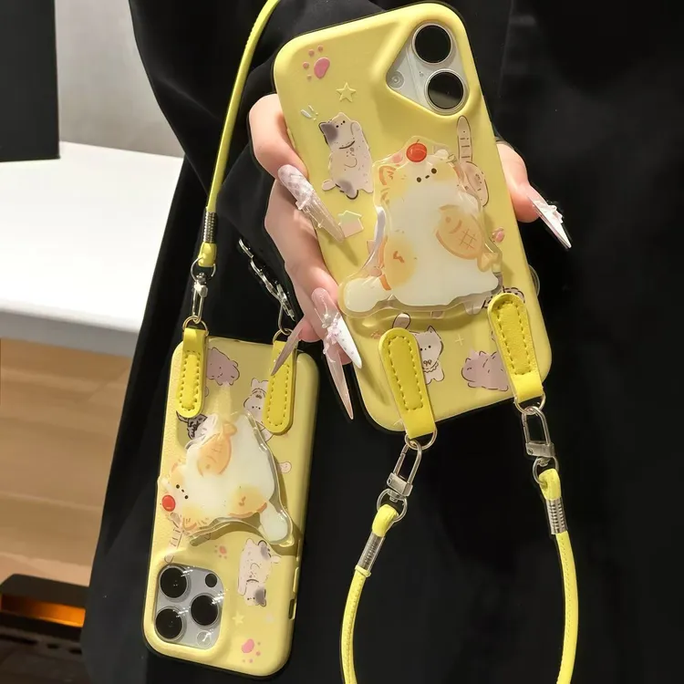 抱鱼猫咪支架挂绳适用iPhone17苹果16手机壳15华为vivo小米14oppo