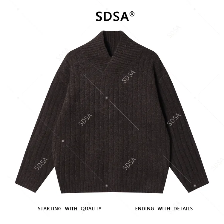 SDSA男士秋冬新款痞帅男装港风复古竖纹交叉V领针织衫慵懒风毛衣