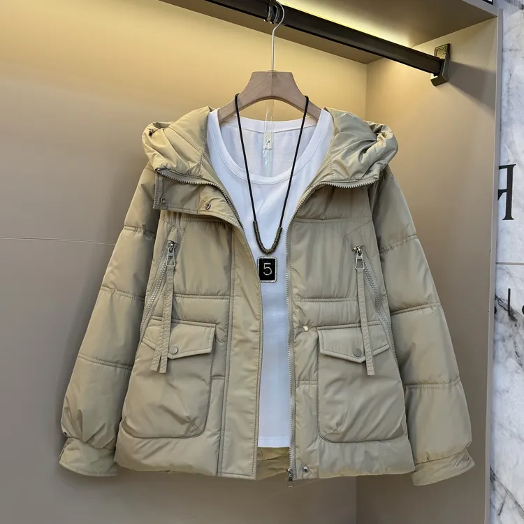 2025冬时尚欧货加厚休闲通勤保暖胖mm短款洋气设计大码外套8016
