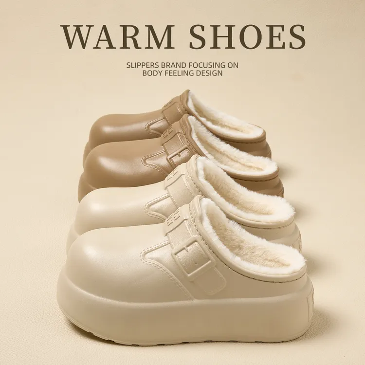 时尚勃肯防水棉拖鞋女秋冬季外穿保暖2025新款爆款家居厚底毛拖鞋