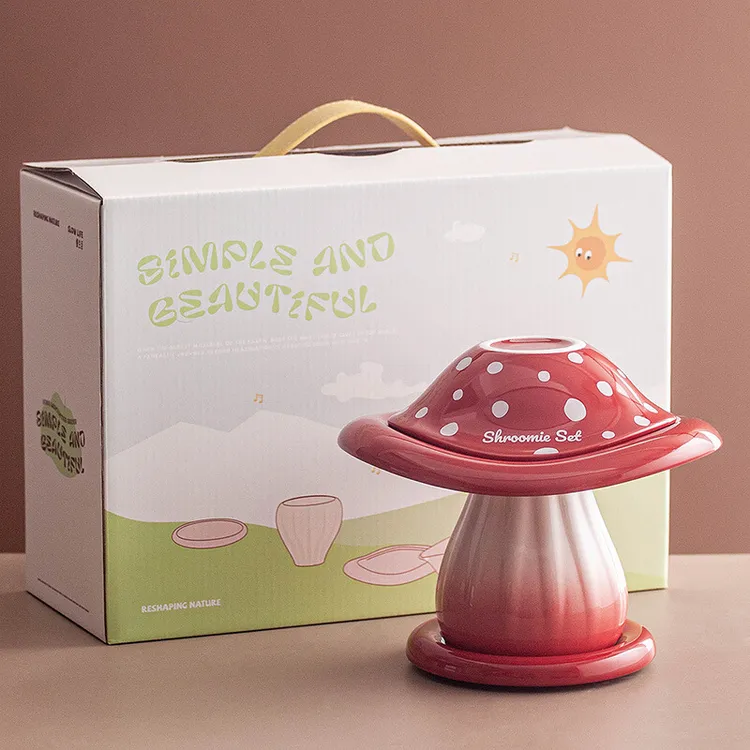 创意礼物红色蘑菇餐具陶瓷碗马克杯碟子米饭碗一人食送闺蜜礼盒