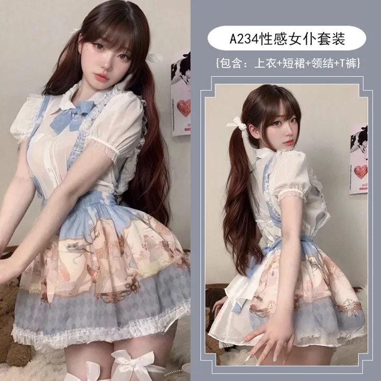 夏季蕾丝日系甜美法式性感纯欲公主裙二次元洛丽塔印花女仆装