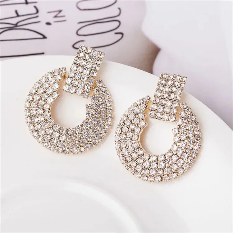 合金合成锆石耳饰 气质时尚百搭复古欧美个性夸张轻奢s满钻A251