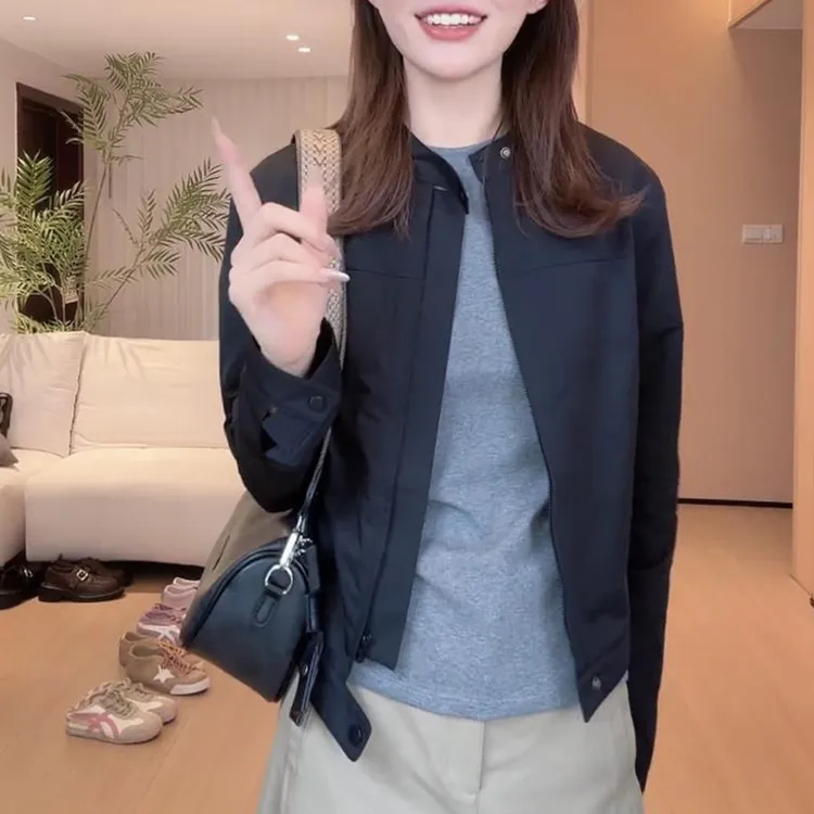 时尚气质短款百搭夹克外套女士2025秋季新款休闲长袖上衣简约女装