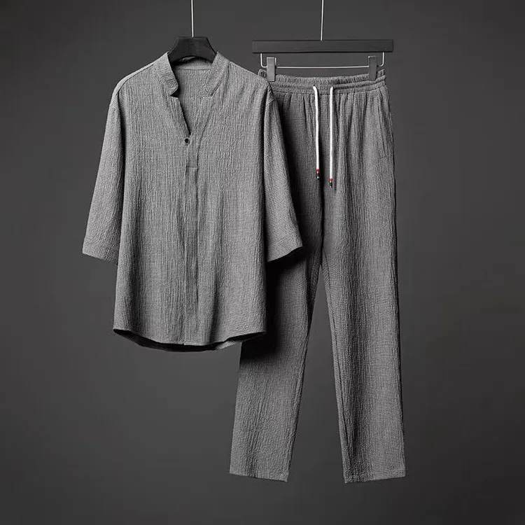 洋气休闲服男款夏装衣服套装运动男生冰丝薄款一整套爆款2025新款