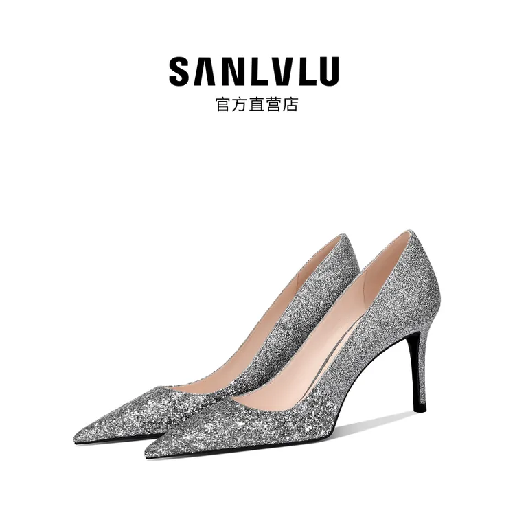 SANLVLU广州 18岁成人礼水晶鞋高跟鞋羊皮拍婚纱照纪念日订婚鞋女