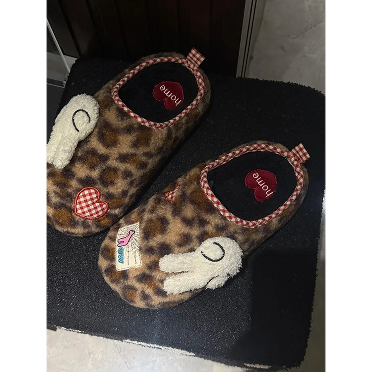 【qianqian】豹纹立体时髦可爱混搭盆底巨舒服棉拖