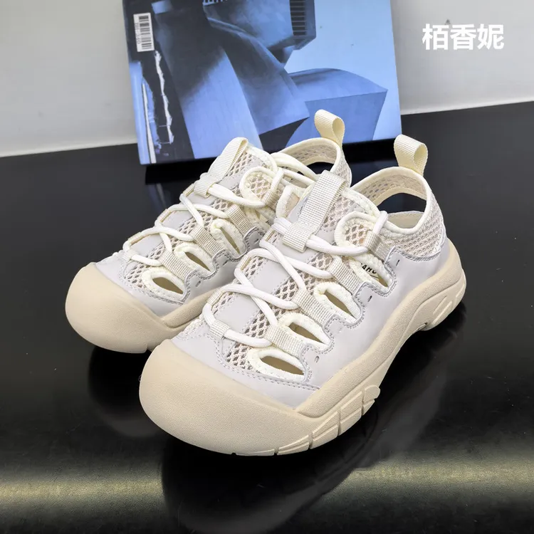 2025年夏季新款真皮网布镂空透气丑萌款百搭厚底时尚休闲凉鞋女鞋