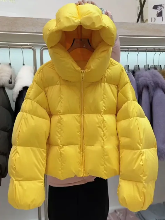 巨好看黄色短款棉衣棉服女2025年冬季新款连帽加厚保暖小个子外套