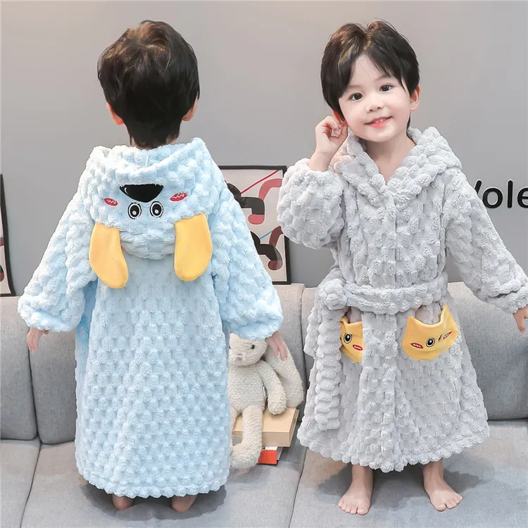 儿童睡袍珊瑚绒秋冬季男童法兰绒浴袍可穿式浴巾宝宝连帽睡衣男孩