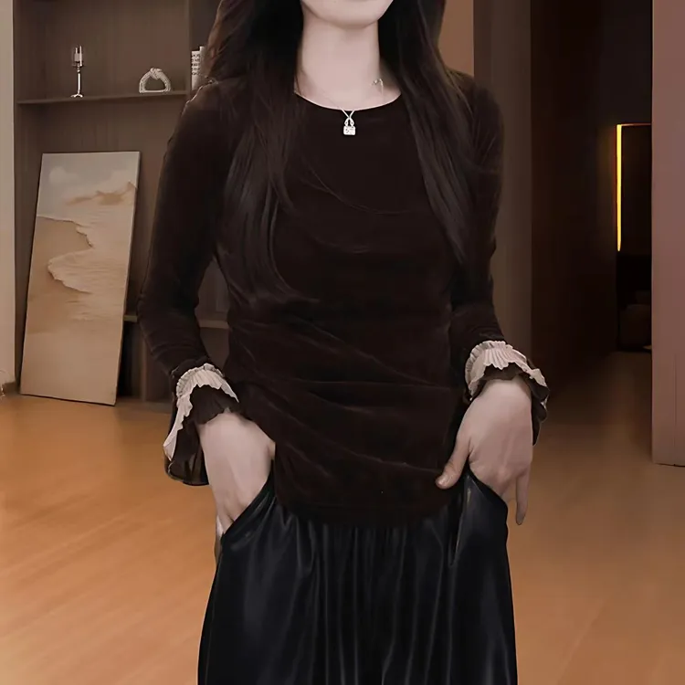 【轻奢丝绒】设计感时尚圆领百搭打底衫女秋冬新款洋气减龄修身上衣