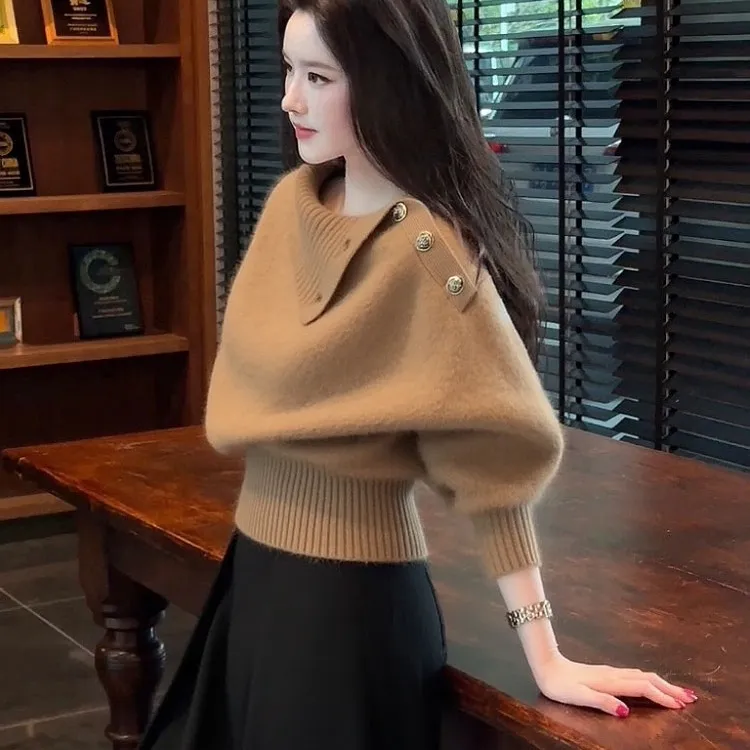 2025新款秋冬时尚轻熟气质淡人高知穿搭氛围感巨好看棕色针织上衣