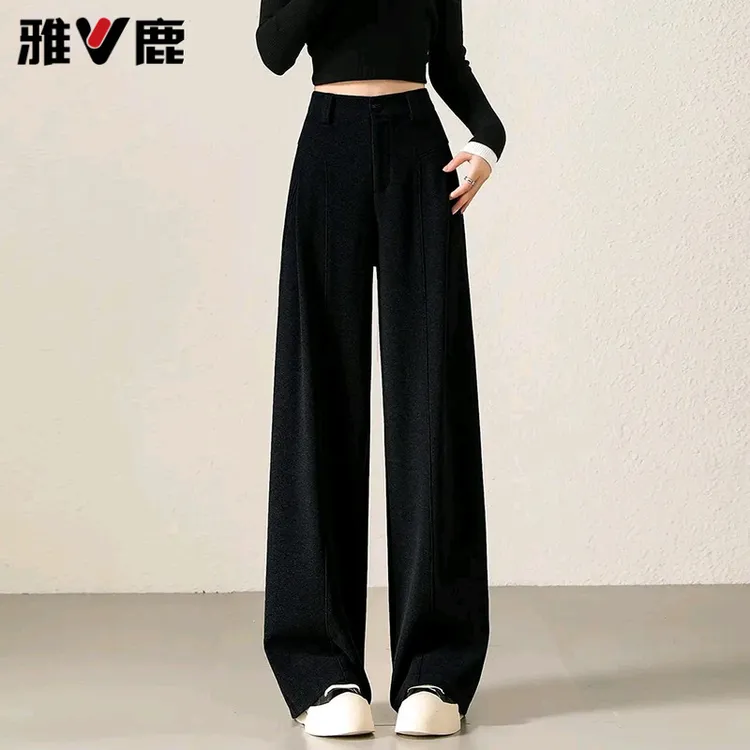 高级感软糯毛呢阔腿西装裤女2025秋冬加厚高腰宽松垂感直筒风琴裤