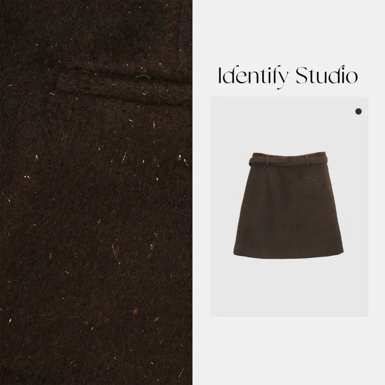 IDENTIFY冬季时尚百搭细闪亮片A字羊毛半身裙25AWAD1223022