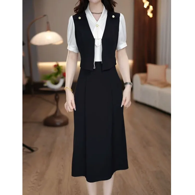 夏季气质拼接假两件短袖显瘦连衣裙1310#