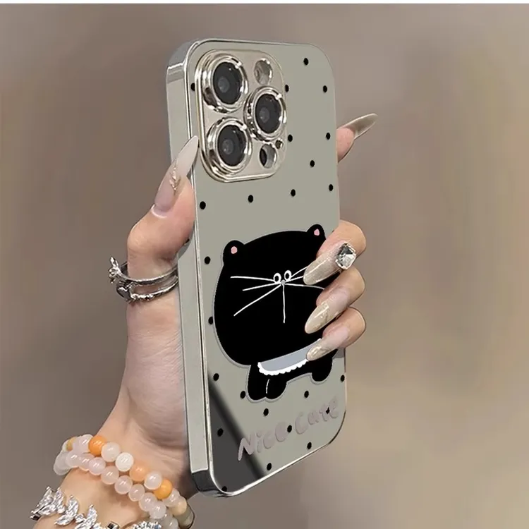 大脸波点黑猫适用iPhone16苹果15手机壳13promax全包12防摔14新款
