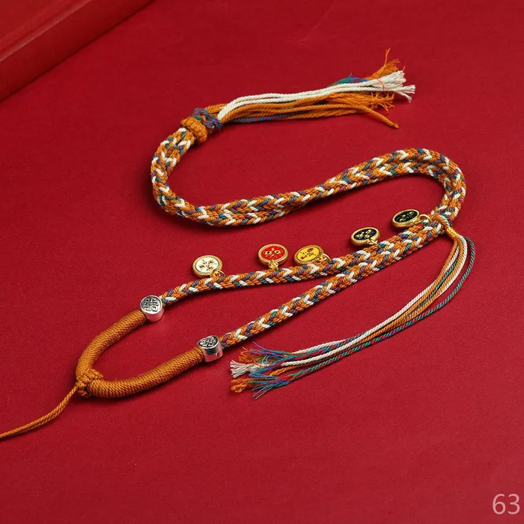 藏式五路项链绳手工编织棉线八股编织吊坠项链唐卡挂绳佛牌吊坠
