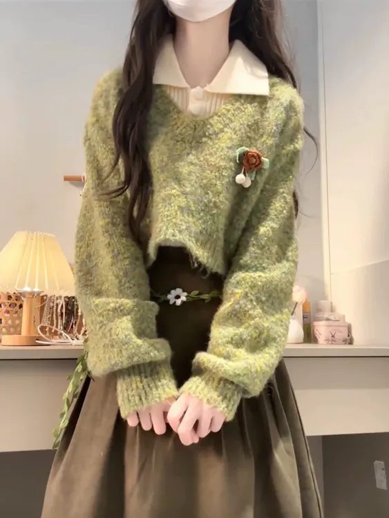 2025秋冬新款高级感慵懒风毛衣叠穿套装气质显瘦半身裙三件套装女