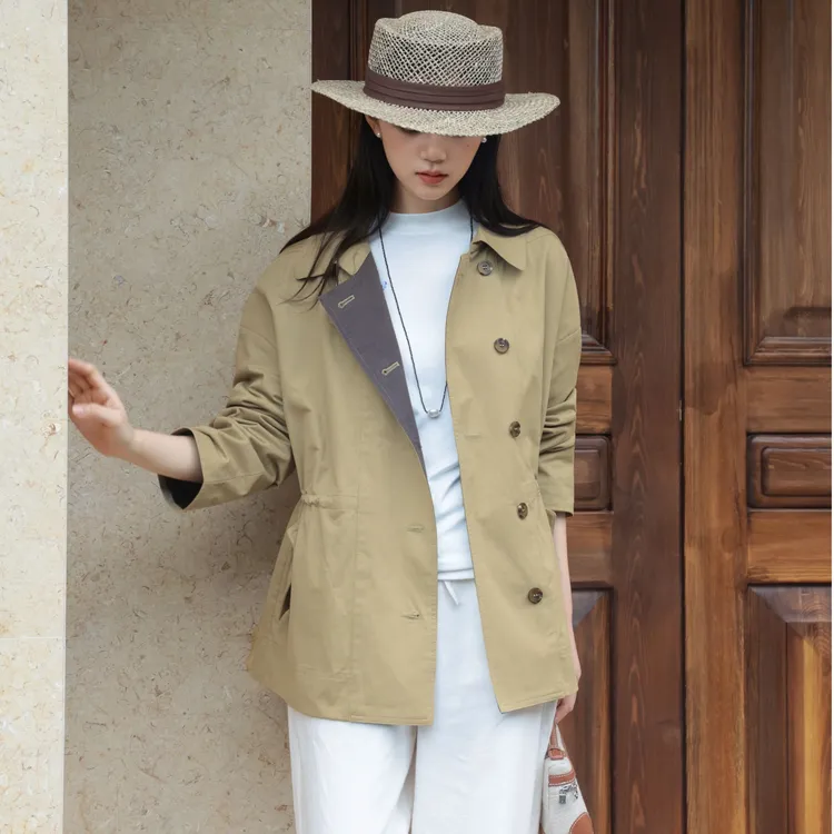 麻享【纵山河·短风衣】汉麻棉翻领收腰工装秋季女休闲外套FSY50949