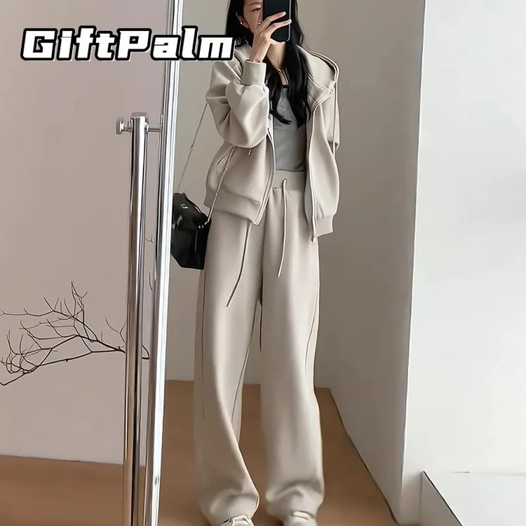 GiftPalm时尚运动套装秋季宽松显瘦韩版学生连帽运动衫休闲两件式