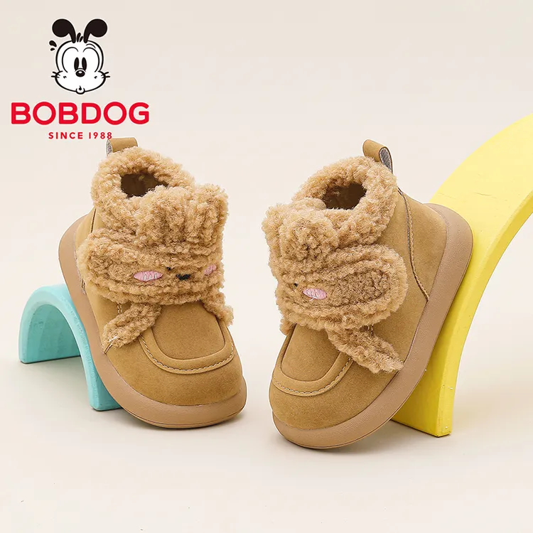巴布豆童鞋女宝宝加绒学步鞋2025潮款儿童鞋子冬季女童防滑雪地靴