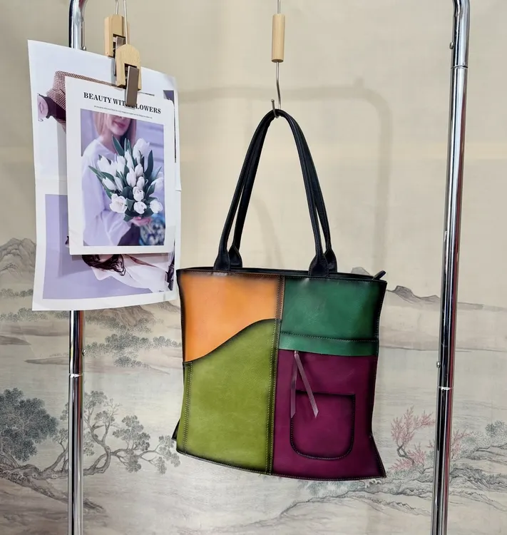 新款牛皮单肩包休闲托特包女复古包手工皮包女包手提包女大包8101