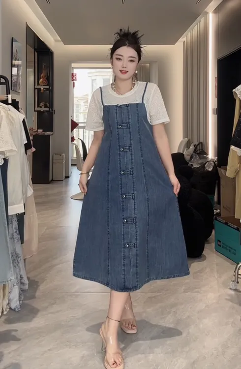 【晴儿家】2025夏季休闲假两件水洗软牛仔气质显瘦连衣裙88356