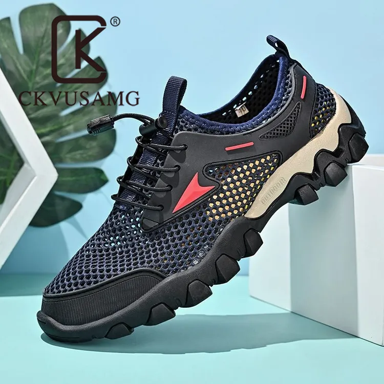 CKVUSAMG国潮穿搭网鞋男夏季透气防臭户外登山鞋防滑薄款休闲运动
