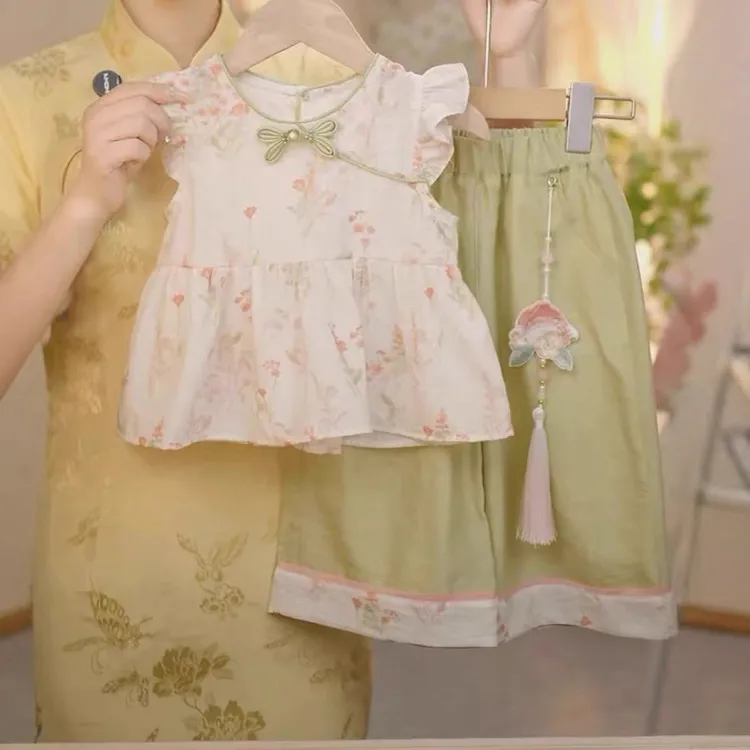 衣服儿童童装洋气潮款宝宝2025女童夏季国风盘扣新中式新款裤套装