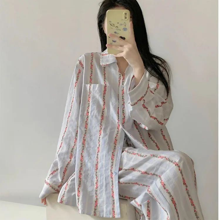 法式甜美碎花长袖睡衣女春秋款2025年新款高级开衫长裤家居服套装