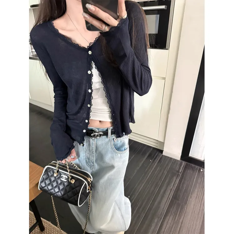 番茄妹妹Tomatosister蕾丝拼接花边软糯面膜防晒针织开衫轻薄外套