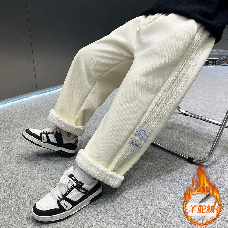 男童加绒裤子冬季一体绒运动裤2024新款儿童冬季一条过冬加厚卫裤