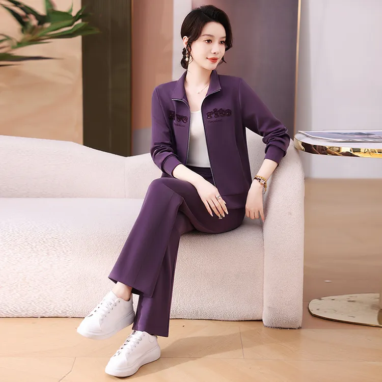 拉夏贝尔休闲运动服套装女2025春秋新款时尚卫衣显瘦阔腿裤两件套