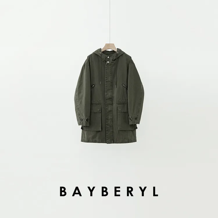 BAYBERYL老贝派克风衣做旧绿美式复古连帽中秋外套FY5E3007-8/17