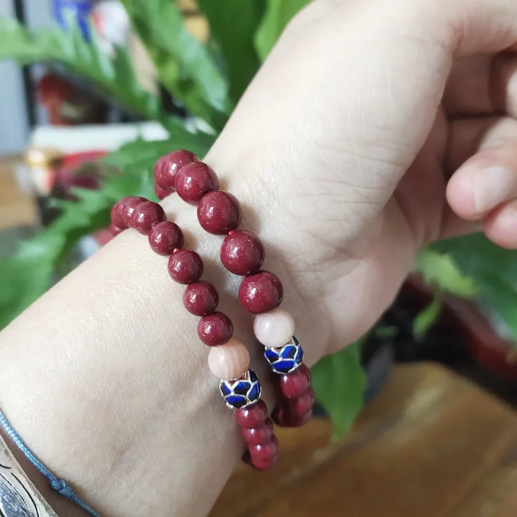 含辰砂工艺品天然朱砂蓝莲花太阳石男女同款手串白鹿同款