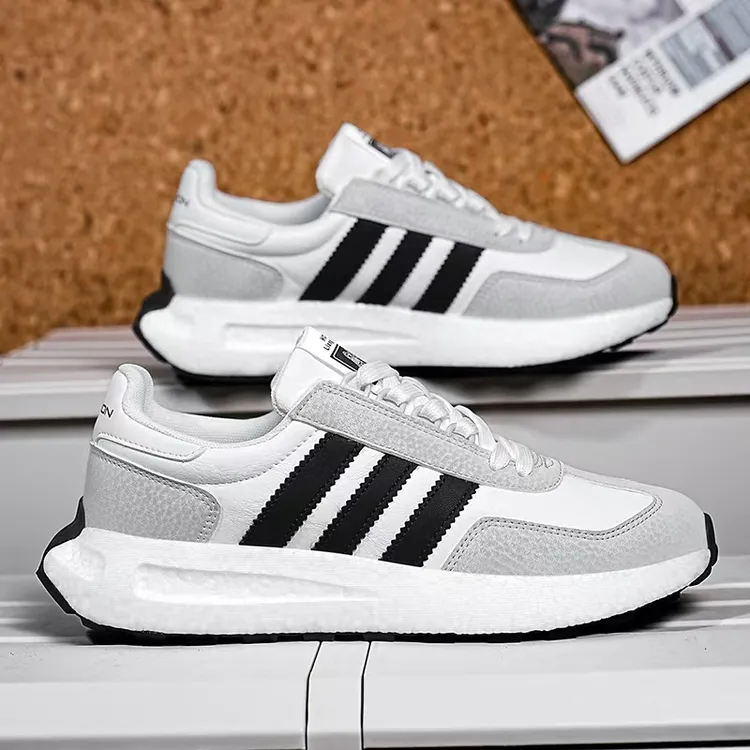 新款时尚百搭皮面爆米花男女运动跑鞋软底运动跑鞋潮流轻便慢跑鞋