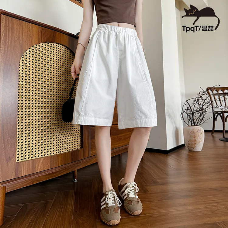 TpqT温喆 水洗棉复古工装五分立体裁剪夏季超薄冰感纯色弯刀短裤