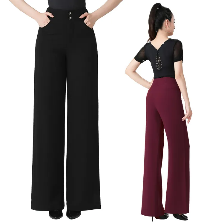 秋冬拉丁舞裤子高腰新款舞蹈裤国标舞裤女长裤跳舞裤交谊舞直筒厚