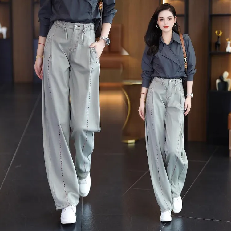 水洗软牛仔棉弯刀工装裤女2025新款春秋休闲百搭遮肉窄版直筒裤子