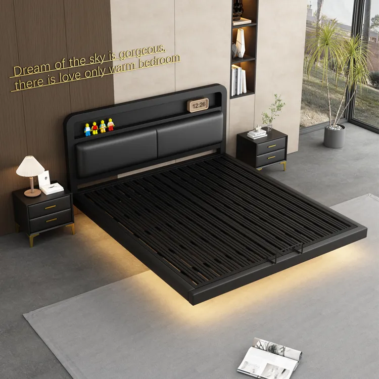 铁艺床悬浮床轻奢高级主卧双人床加粗加厚悬空软包床架铁架钢架床