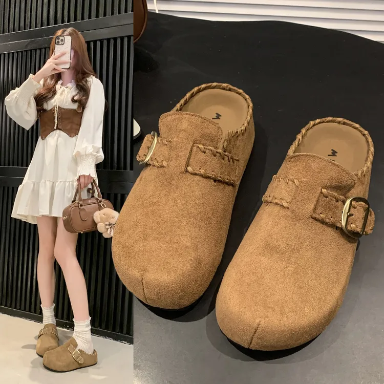 复古内增高包头厚底拖鞋女外穿单鞋2025新款百搭配裙子半拖勃肯鞋