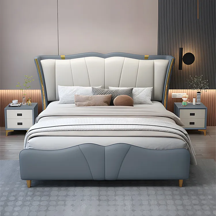 现代简约金属皮艺床x2高箱家用北欧软包床免洗皮床美式床主卧大床