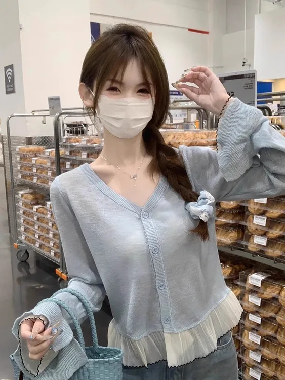 小香风微透防晒蕾丝开衫女夏外搭短款显瘦配吊带裙短袖针织衫上衣
