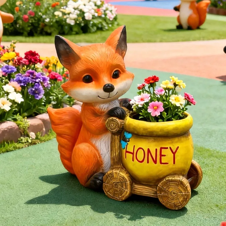 可爱卡通大号橘色狐狸推蜜蜂罐花盆花园庭院别墅花卉养殖装饰盆栽